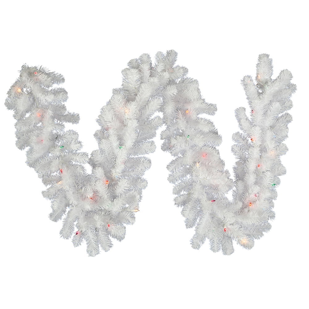 Vickerman 9' Crystal White Spruce Artificial Christmas Garland, Multi-Colored LED Mini Lights