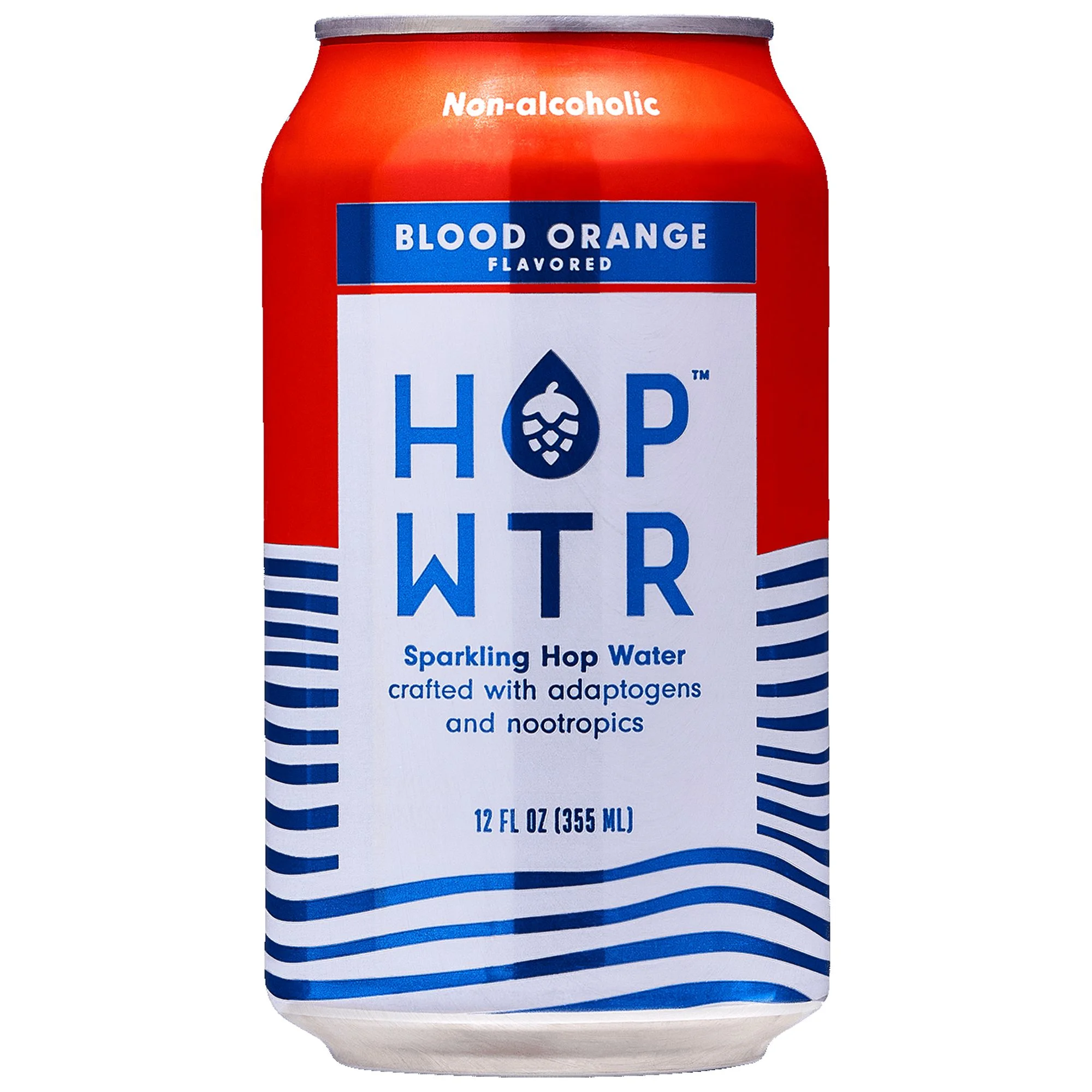 HOP WTR - Non-Alcoholic Sparkling Hop Water, Blood Orange Flavored, 12 oz Can, Adaptogens & Nootropics for Added Benefits, Zero Calories, Sugar Free, Gluten Free, Zero Carbs, Positively Refreshing