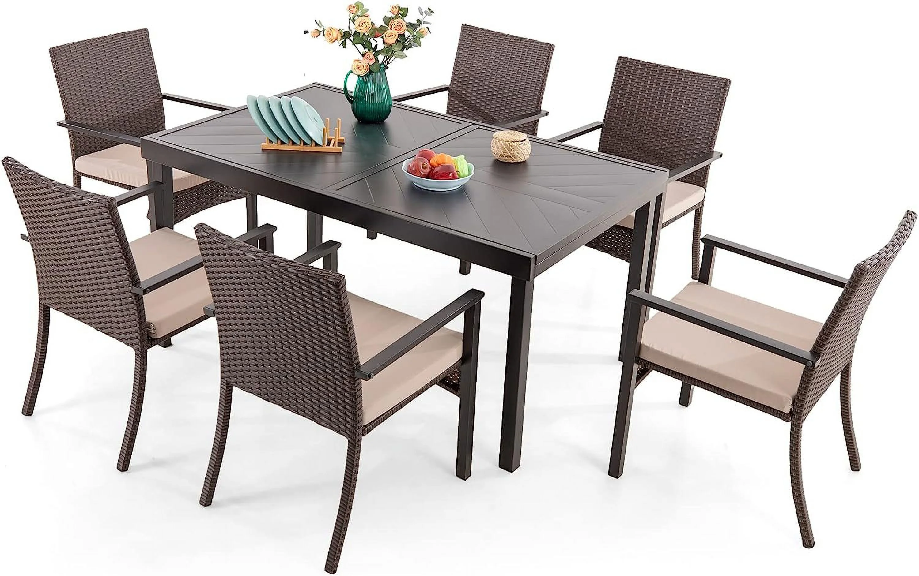 Kullavik 13 Pieces Outdoor Patio Furniture with 43" 55000BTU Gas Propane Fire Pit Table PE Wicker Rattan Sectional Sofa Patio Conversation Sets Grey