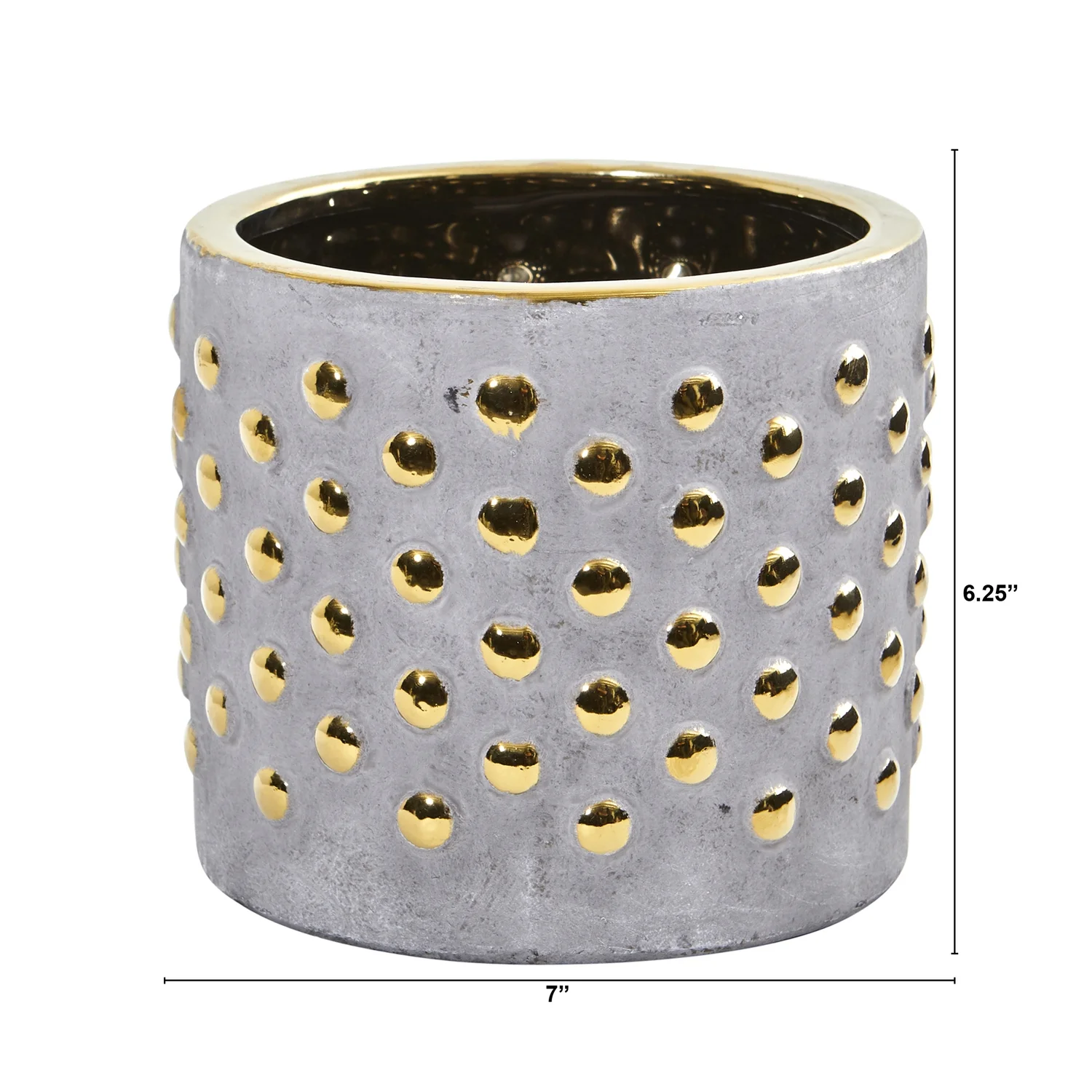 HomeStock 7In. Southwestern Style Hobnail Planter With Gold Accents