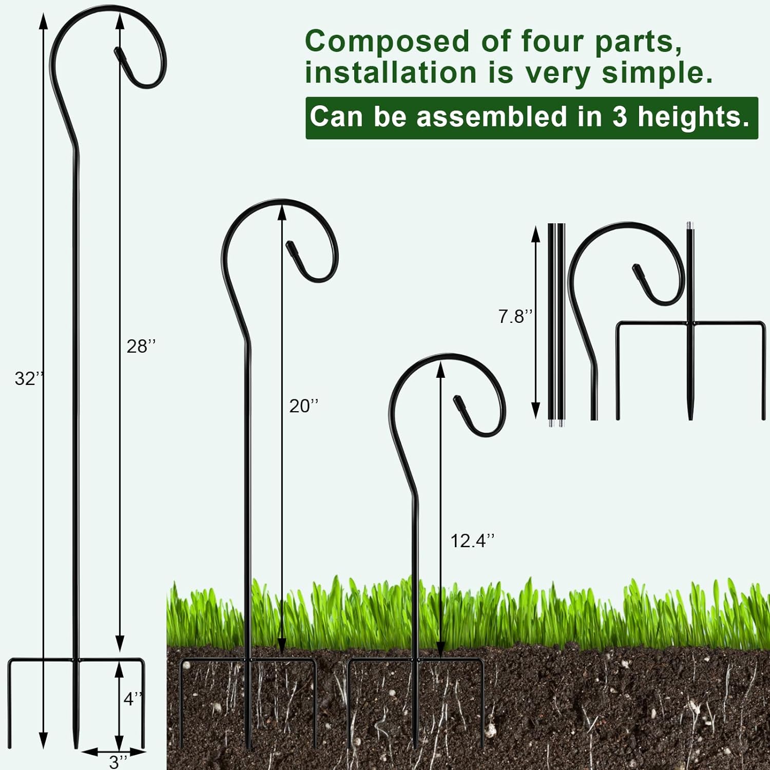 24 Pack Shepherds Hooks for Outdoor, 32 Inch Bird Feeder Pole for Outside, Adjustable Heavy Duty Shepherd Hooks for Hanging Plants Baskets, Solar Lights, Lanterns, Weddings, Garden Decoration