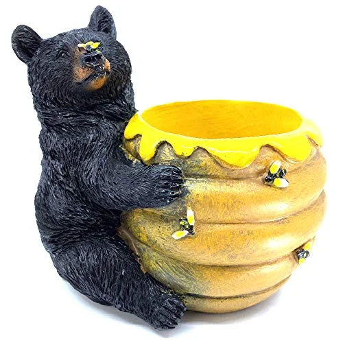 Bear and Honey Bee Planter - Succulent Flowers Living Fake Artificial Indoor Outdoor Garden Pot Decor 6x5