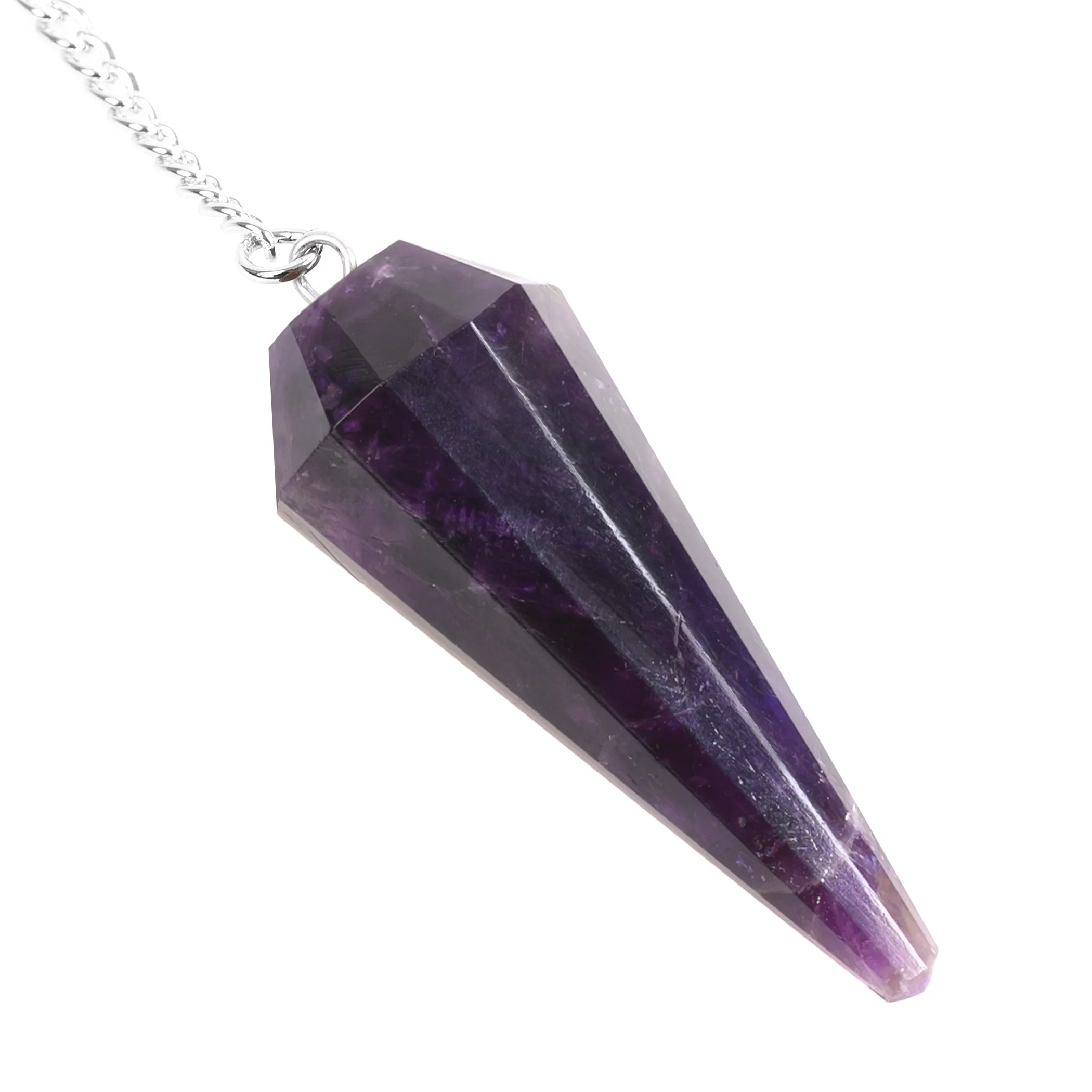 Natural Amethyst Gemstone Rock Crystal Hexagonal Pointed Reiki Chakra Pendant Pendulum