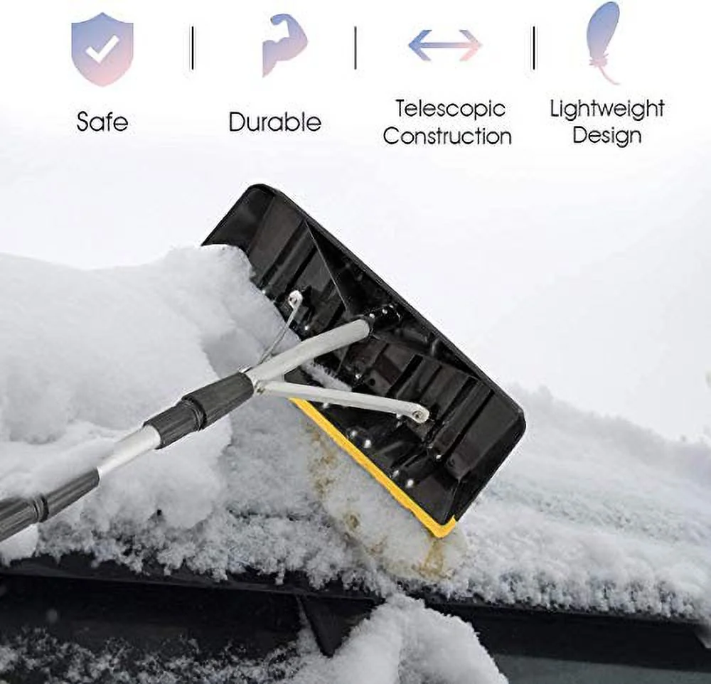 Happygrill 21 Feet Adjustable Roof Snow Rake with Large Blade Telescoping Scratch-Free Roof Snow Removal Tool