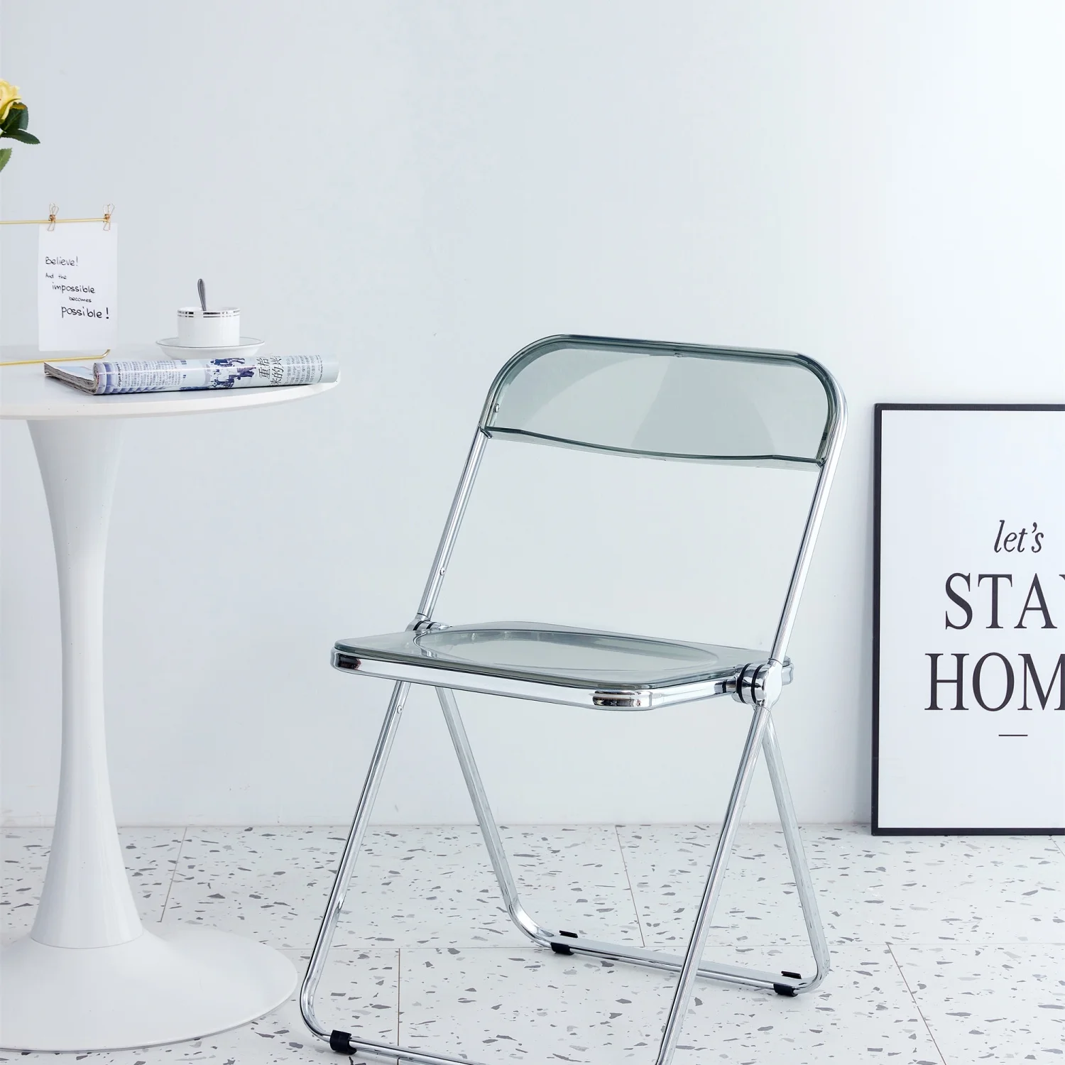 Transparent Gray Clear Folding Chair with Stylish and Modern Design  PC Plastic Material for Living Room Seat ZDY-HUI-2