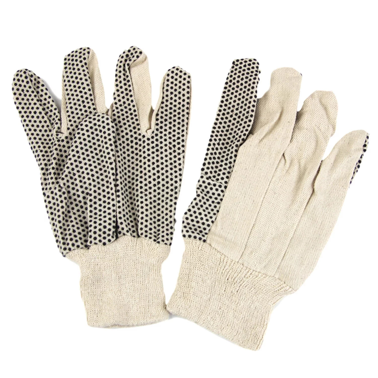 12 Pairs Large Cotton Canvas Knit Protection Work Gloves with Black PVC Dots for Hand Grip Painter Mechanic Gardening Glove for Men Women Beige 24 Count Bulk