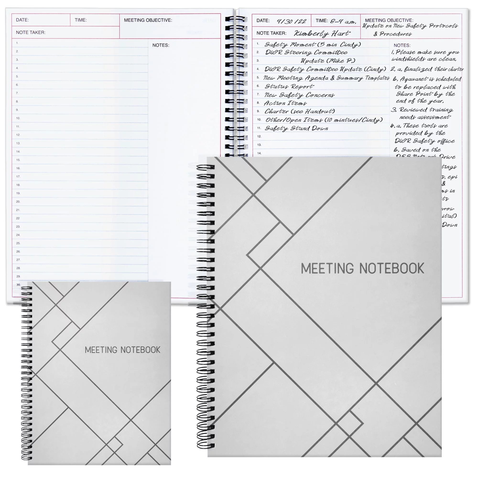 2 Pack Meeting Notebooks for Work, Spiral-Bound Daily Planner for Project Management, Office, Business, Note Taking, Organizer (160 Pages, 8.5 x 11 In)