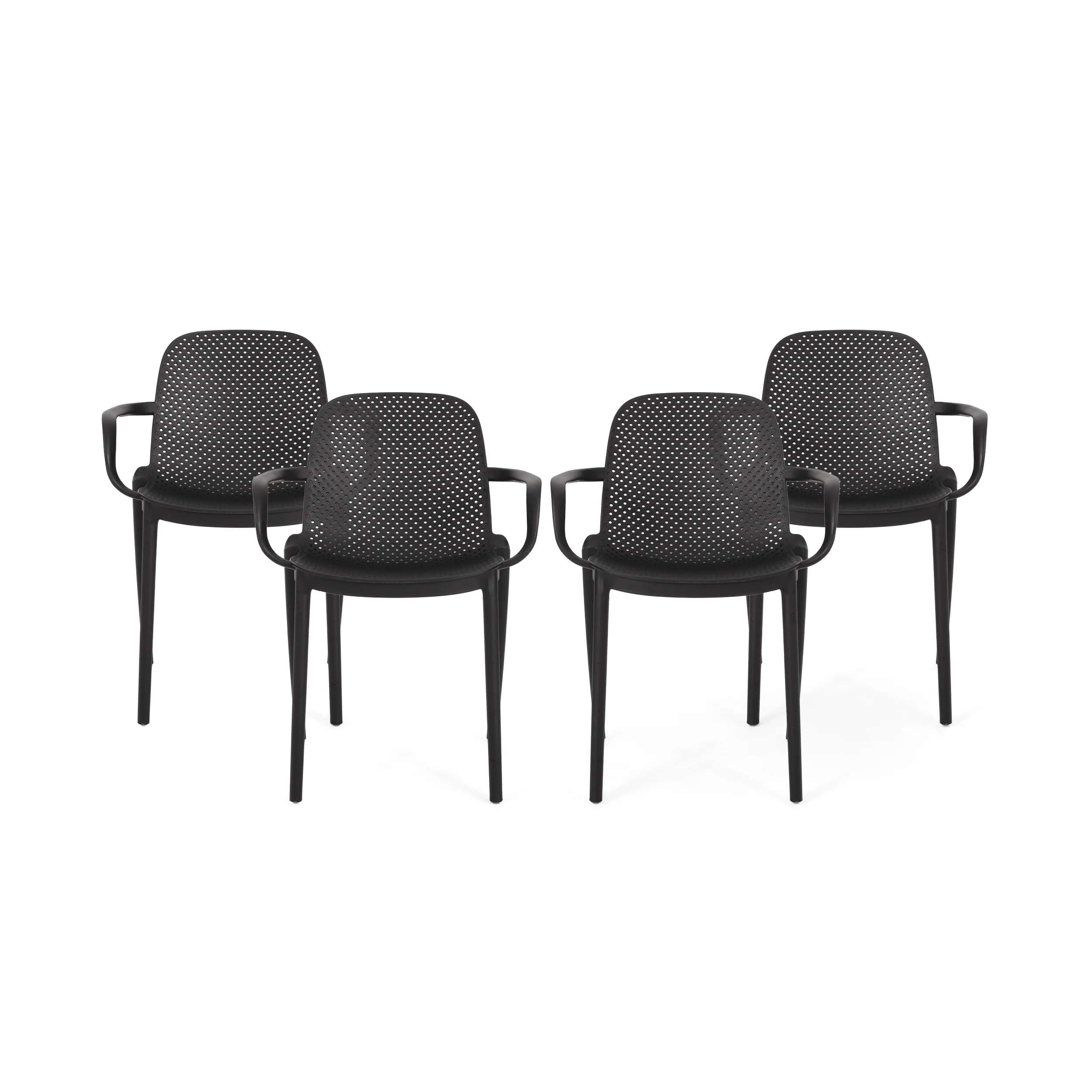 GDF Studio Cecelia Outdoor Modern Stacking Dining Chairs, Set of 4, Black