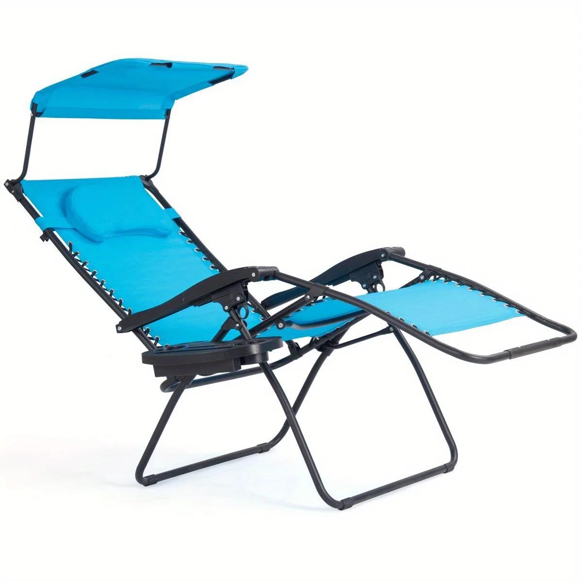 Yian Mao Folding Recliner Zero Gravity Lounge Chair W/ Shade Canopy Cup Holder Blue