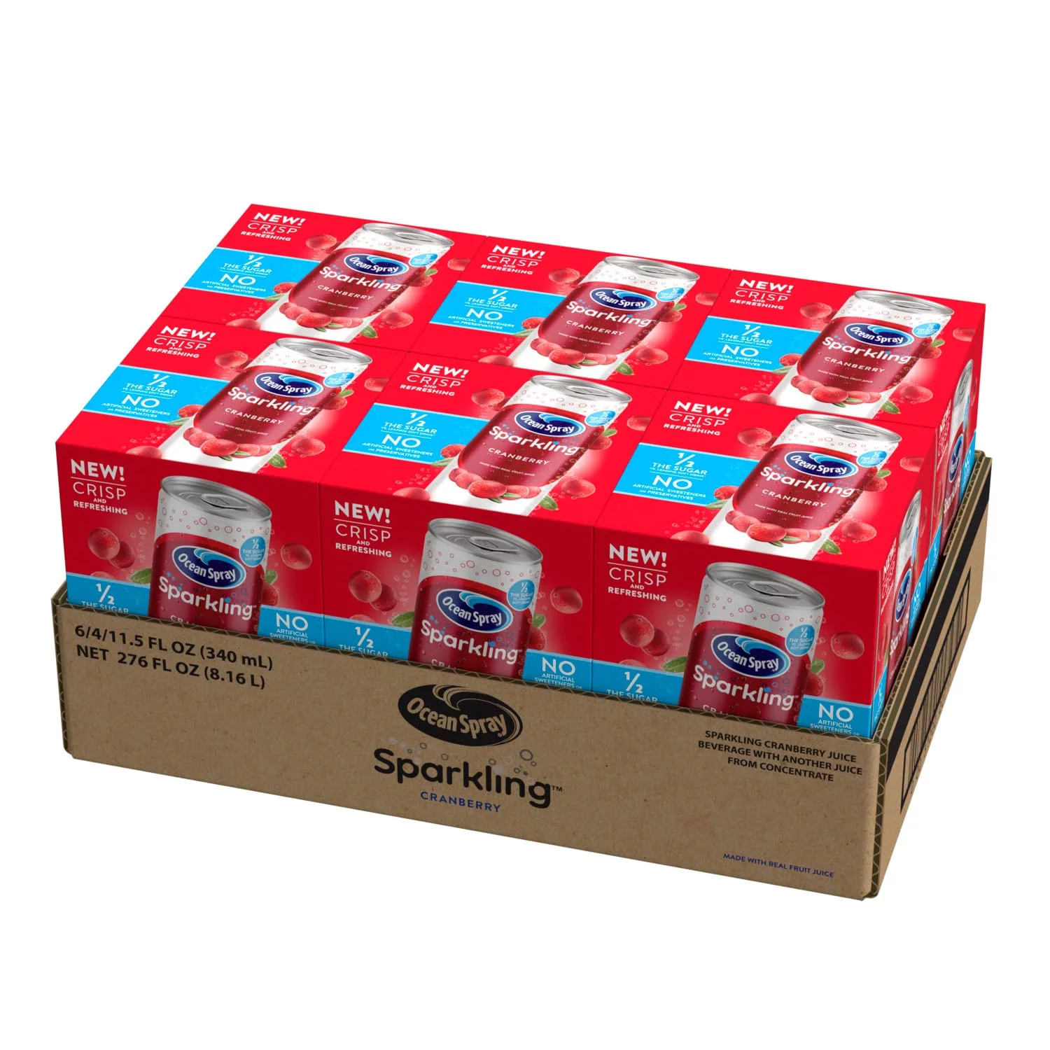 Ocean Spray Sparkling Cranberry Juice Drink, 11.5 Fl Oz Cans, 4 Count (Pack Of 6)