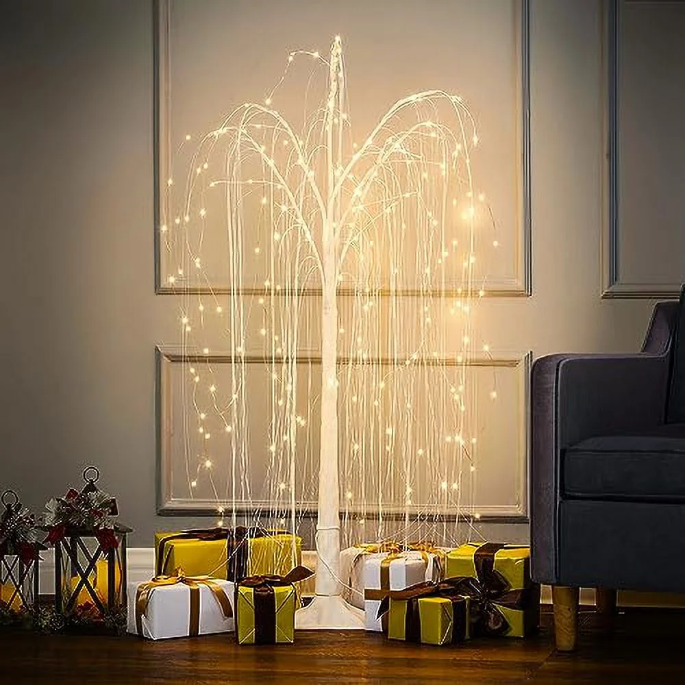 4FT Lighted Willow Tree, Lighted Tree Christmas Decorations, Prelit LED Weeping Willow Tree Christmas Decorations Indoor Home Decor, Artificial Tree Outdoor Patio Festival Christmas Decor