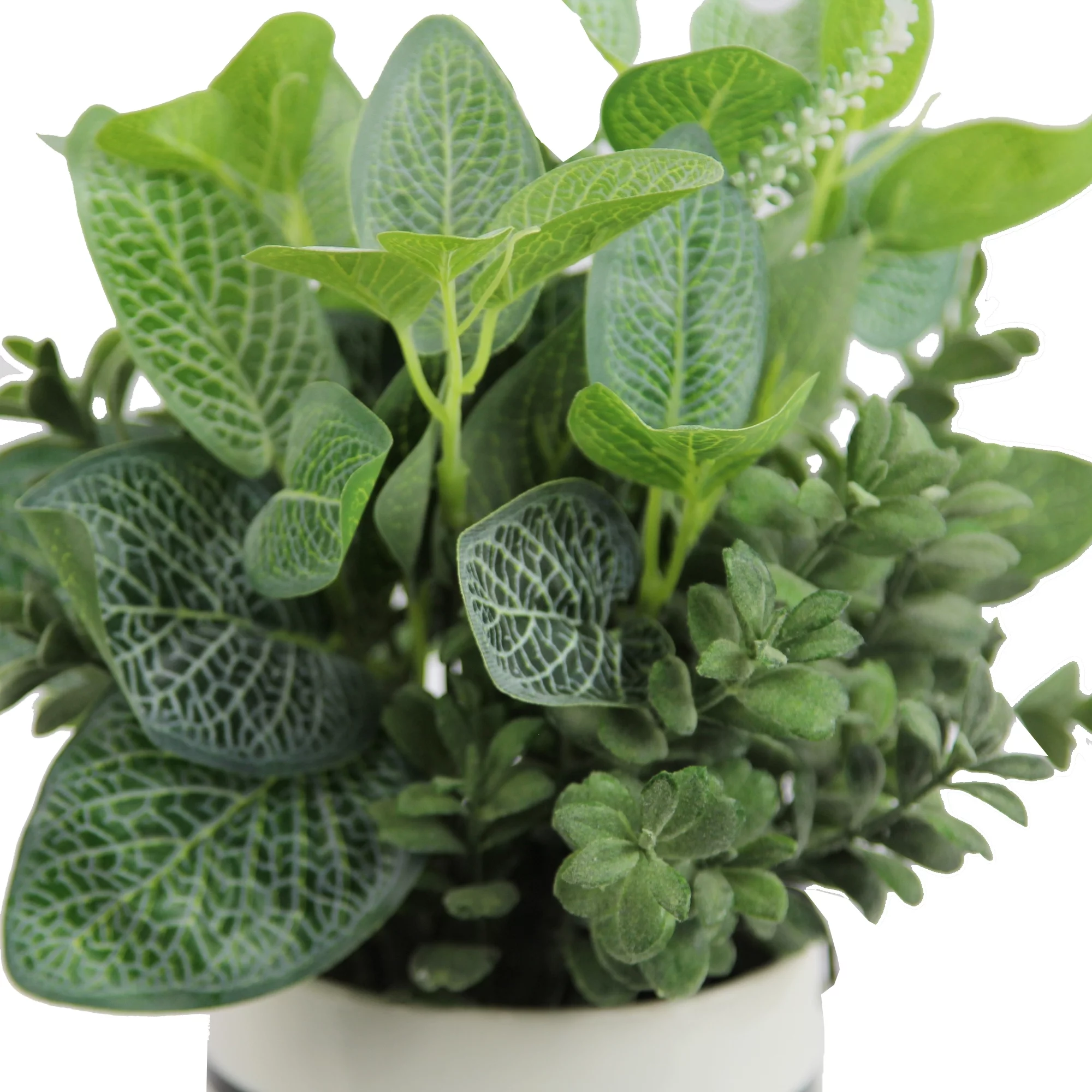 Admired by Nature  Artificial Mixed Garden Foliage Plant with Striped Ceramic Pot - Green