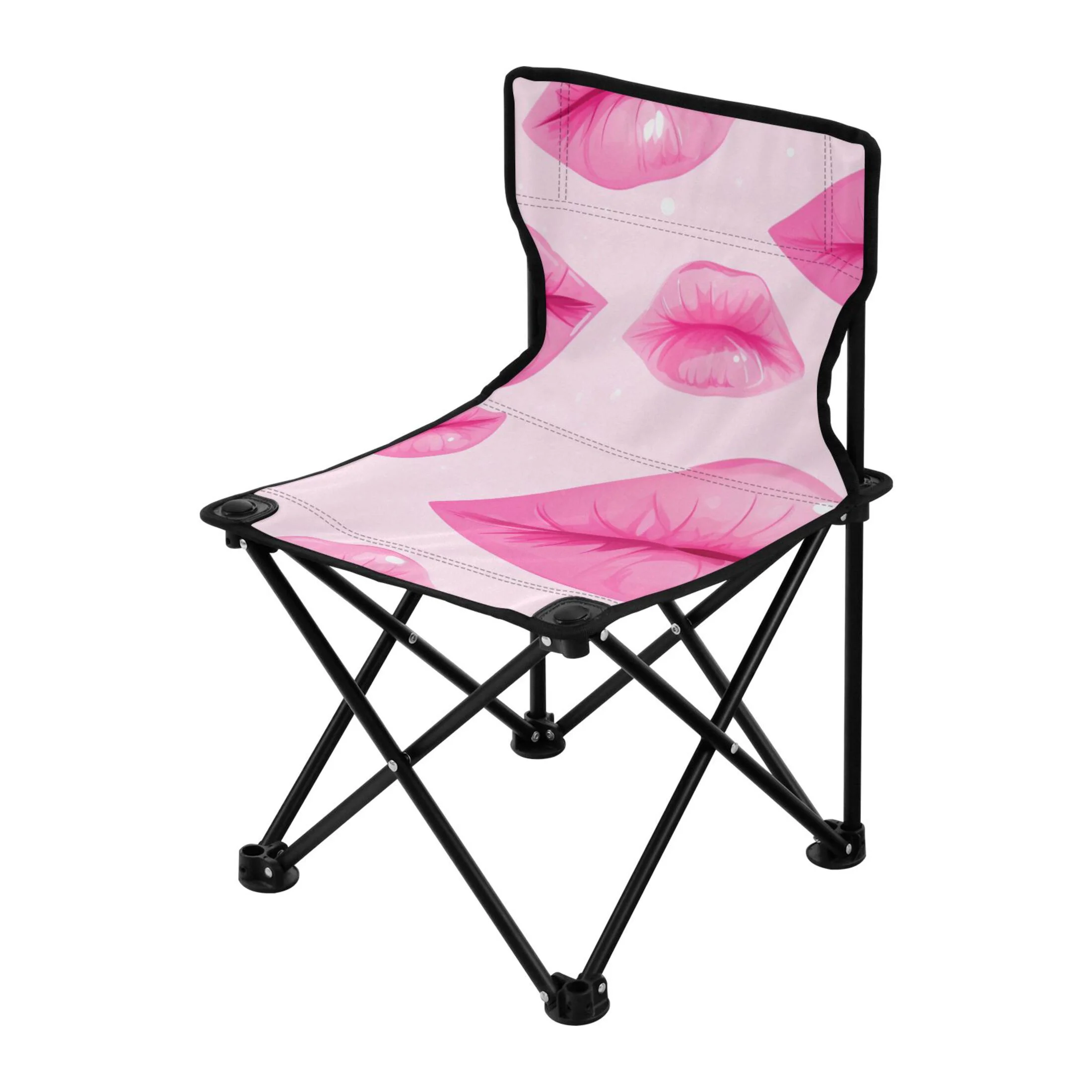 Lips Pink Portable Camping Chair Outdoor Folding Beach Chair Fishing Chair Lawn Chair with Carry Bag Support to 220LBS