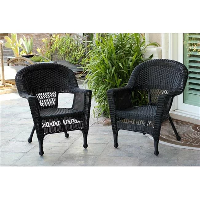 Jeco W00207_2-CES 3 Piece Black Wicker Chair And End Table Set Without Cushion