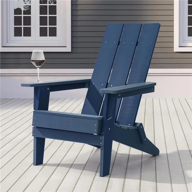 SANLUCE  Navy Blue Folding Adirondack Chair, Waterproof HIPS High Load Capacity Patio Chair With Wide Armrests