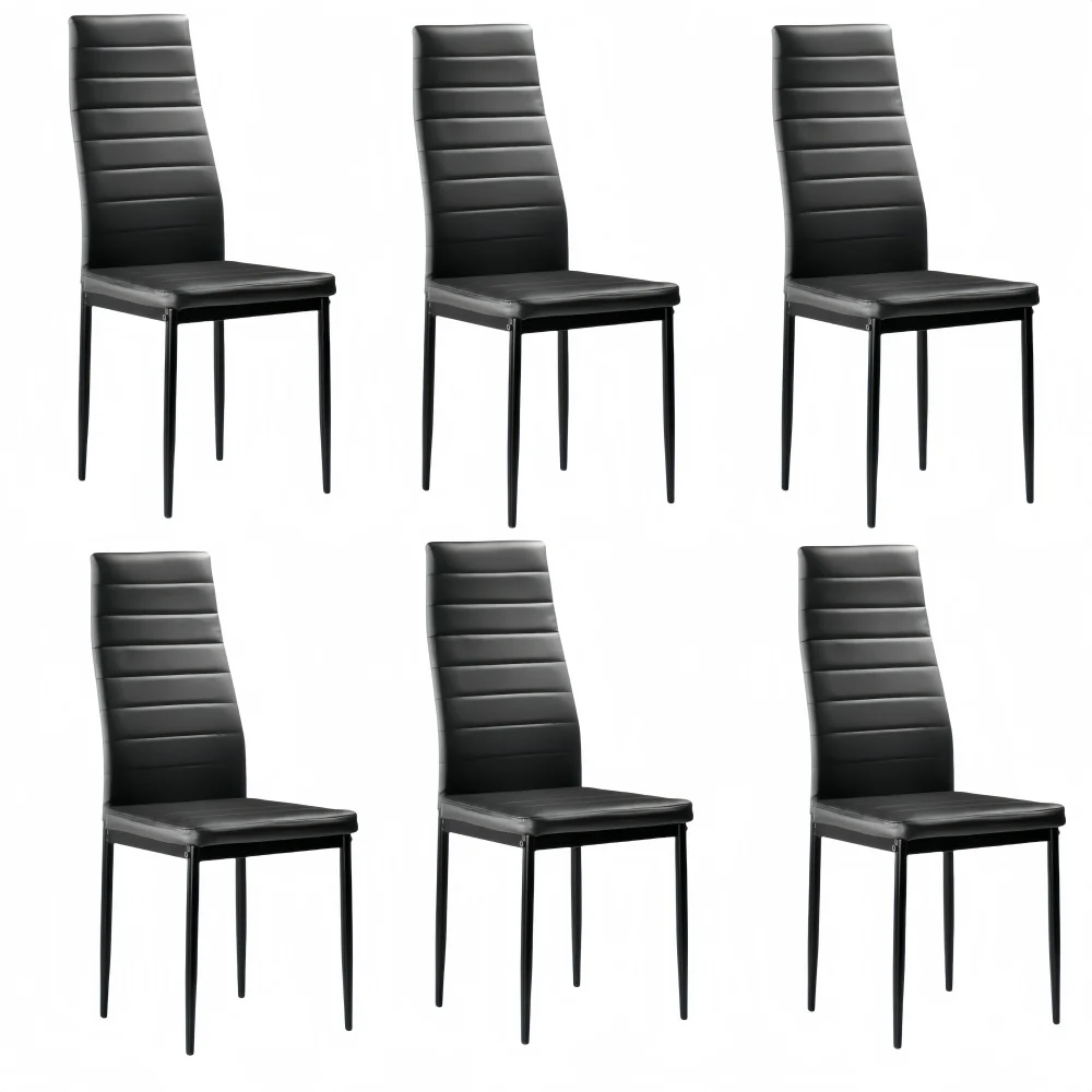 YAHAOLHGD Dining Chairs Assembled Stripping Texture High Backrest Black 6pcs