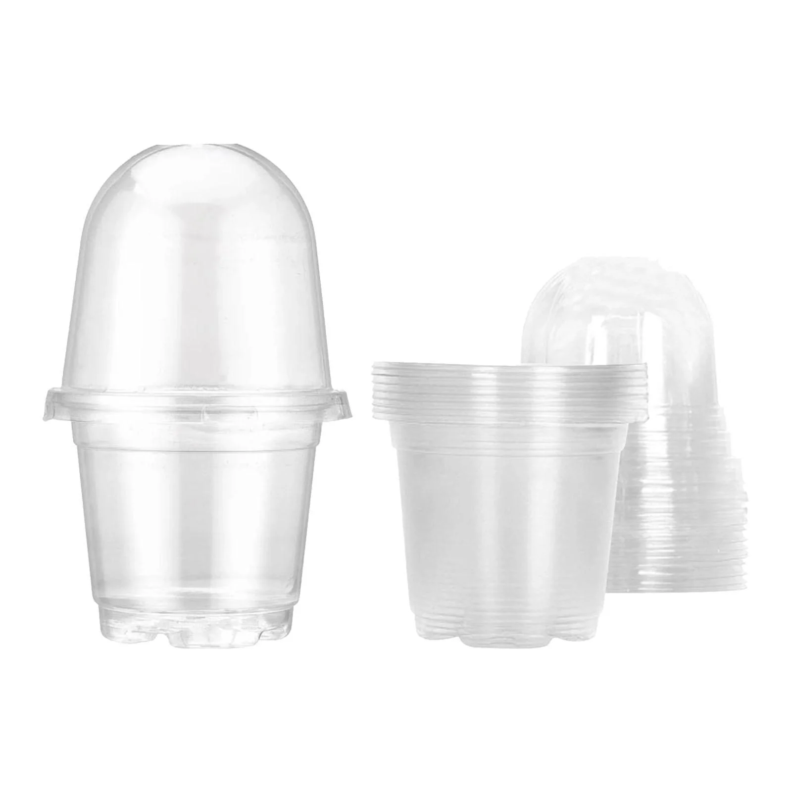 kesoto 10 Pieces Clear Nursery Pot with Humidity Lids Planting Cups Reusable with Drain Holes for Mini Landscape Plants Accessories at The Top