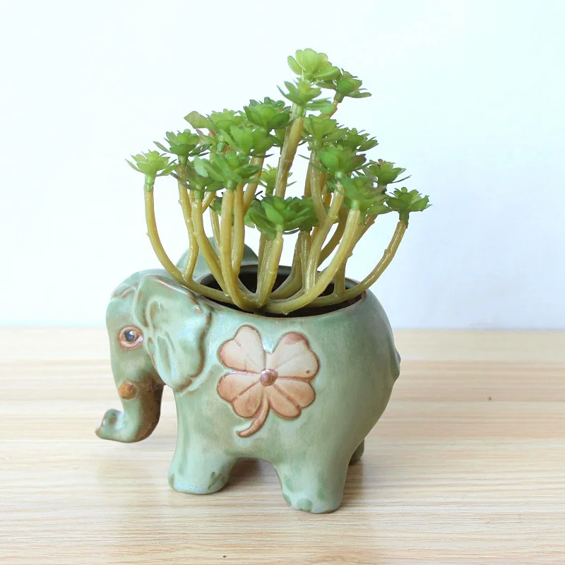 Ceramic Elephant Succulent Planter with Kiln Glaze - Elephant Succulent Pot for Home and Office Decoration