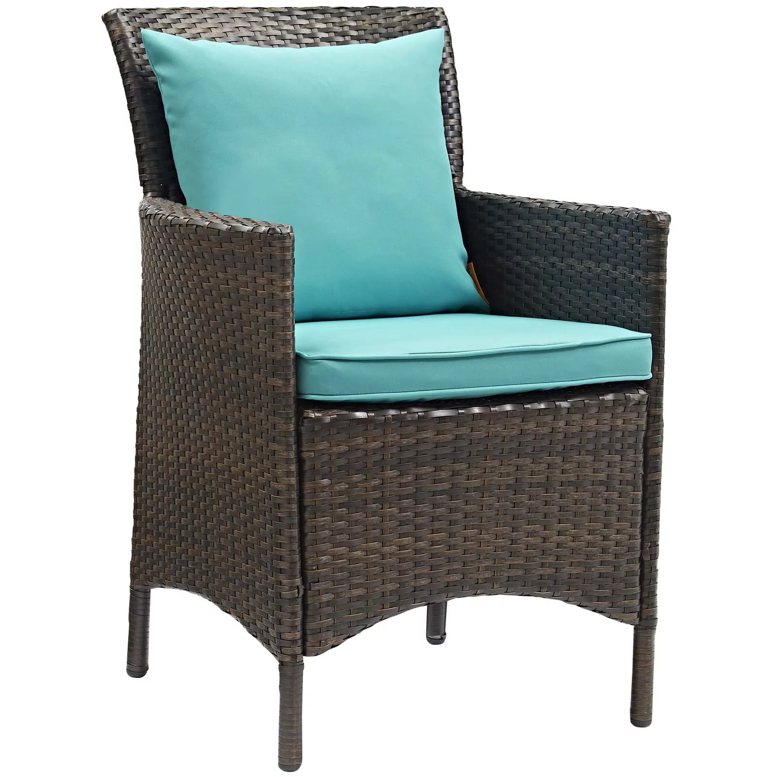 Modway Conduit Outdoor Patio Wicker Rattan Dining Armchair Set of 4 in Brown Turquoise
