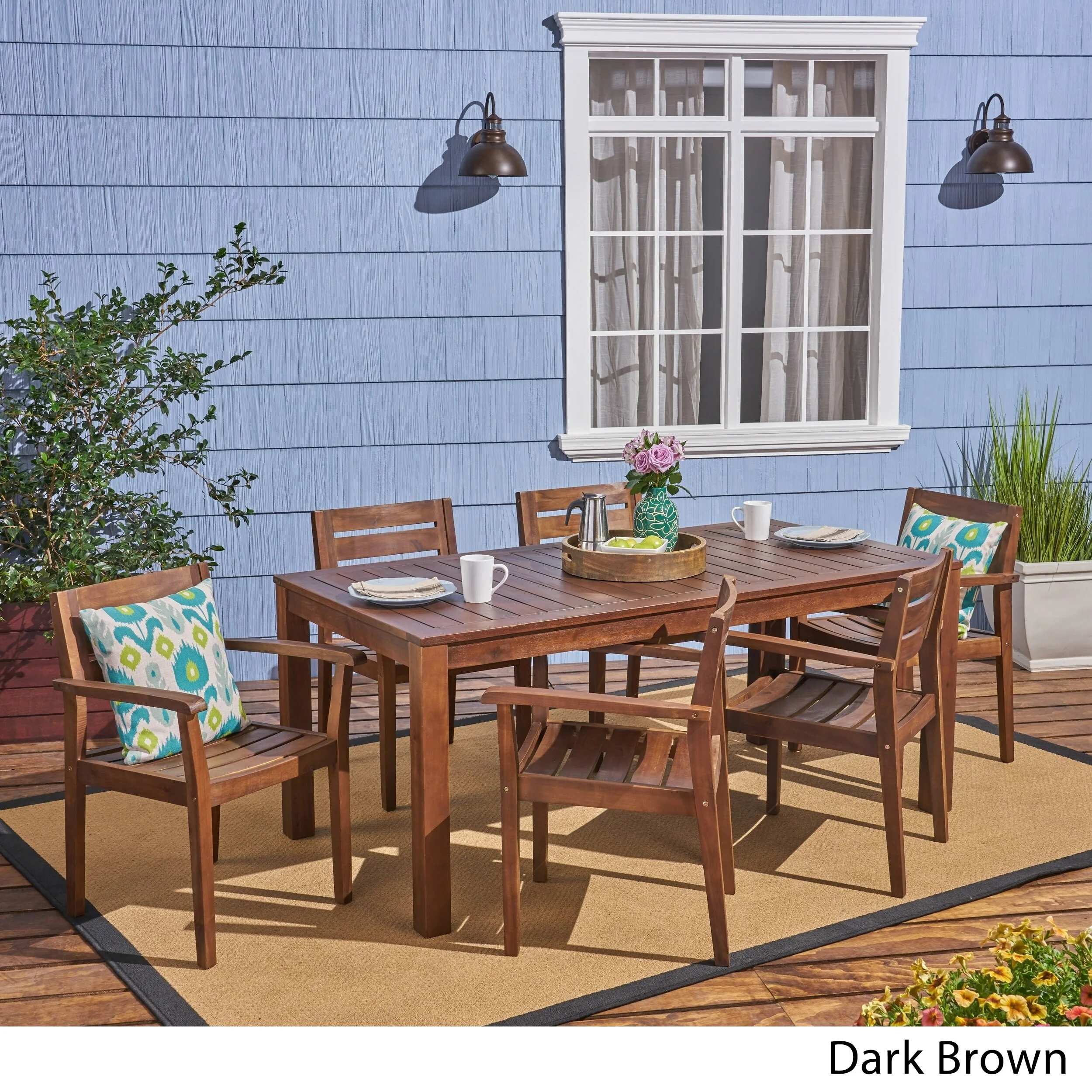 Christopher Knight Home Magnolia Outdoor Rustic Acacia Wood 7 Piece Dining Set by