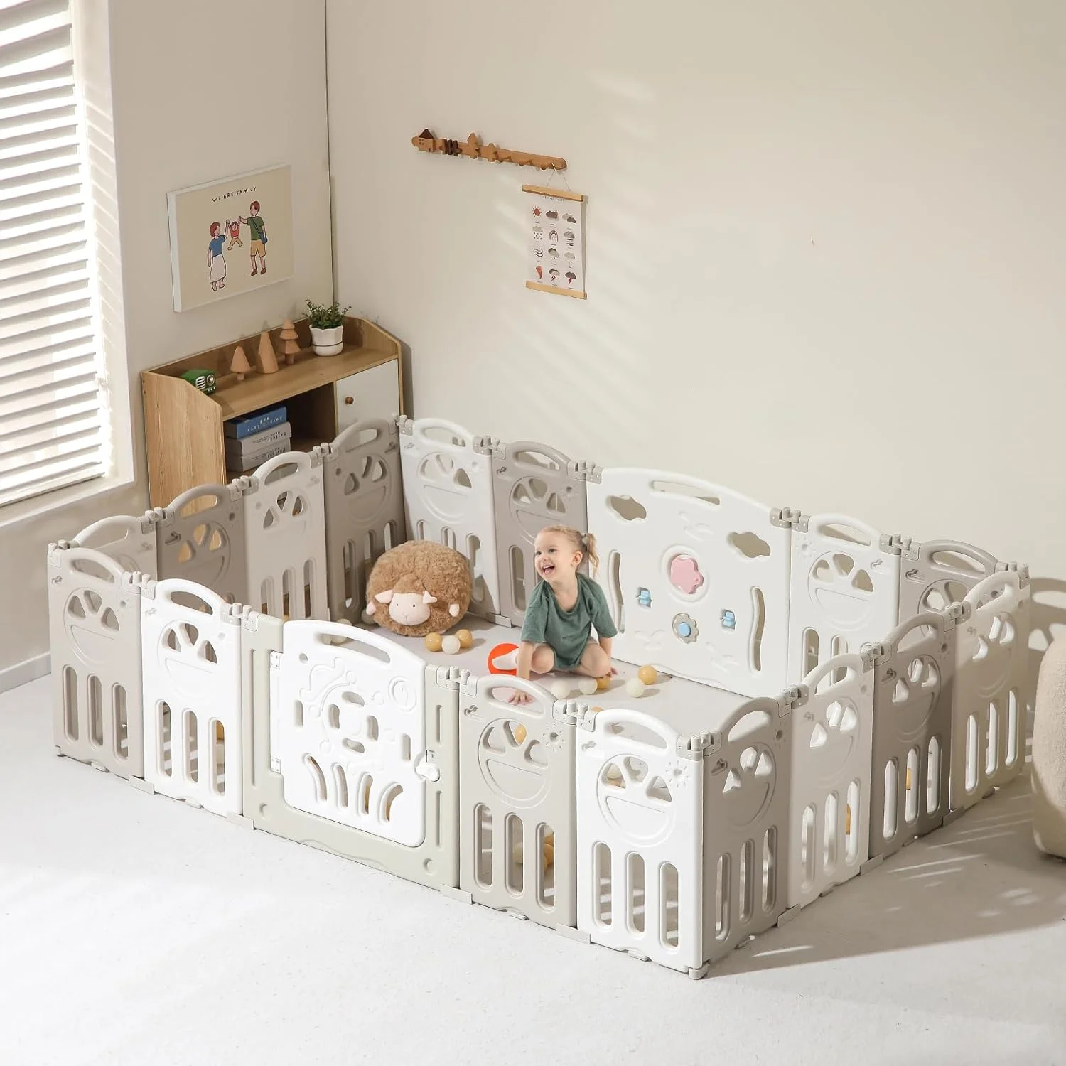 Baby Playpen, Foldable Baby Playpen, Playpen for Babies and Toddlers, Baby Play Pen Large Baby Play Yard, Portable Baby Gate Playpen Safety Activity Center Adjustable Shape,18 Panels