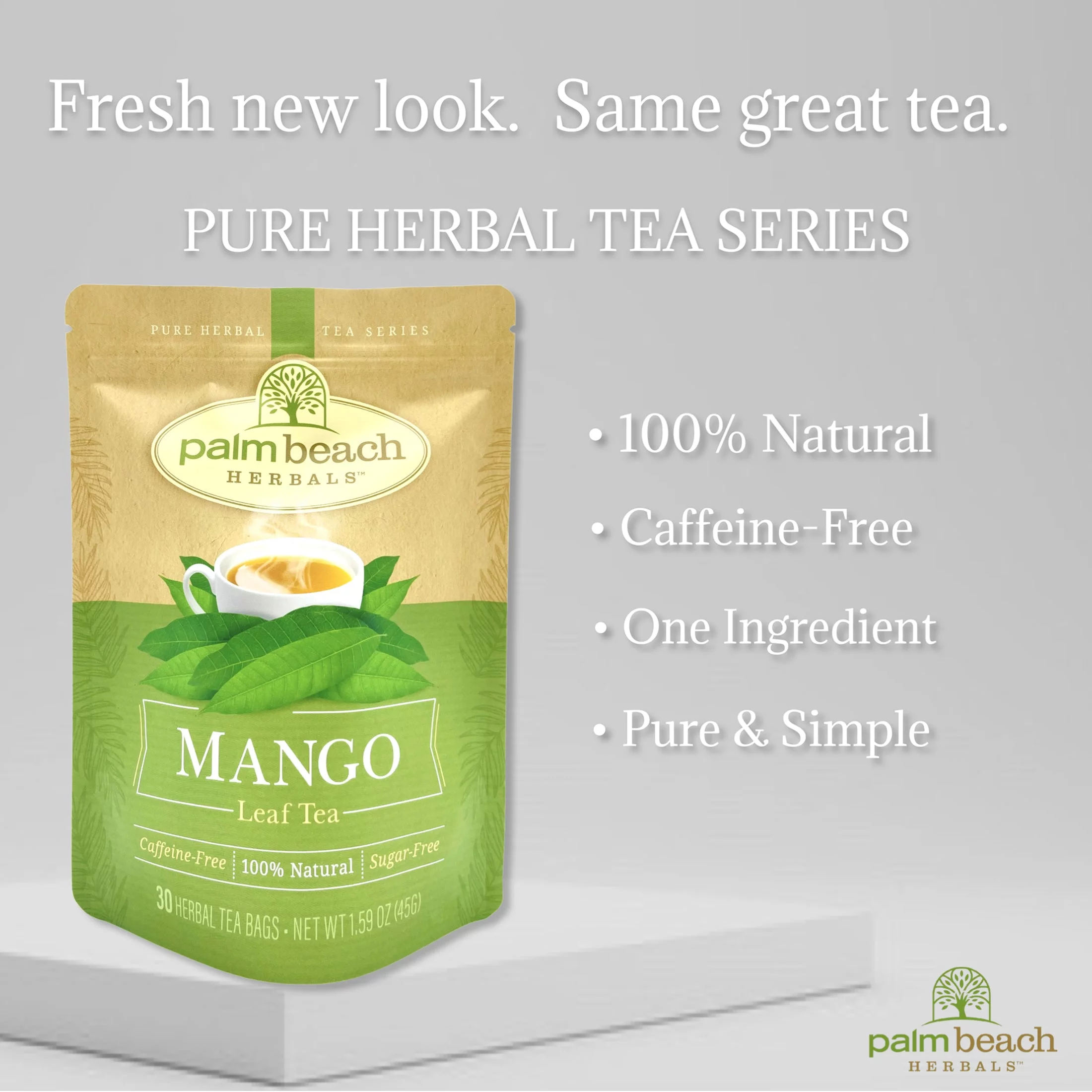Palm Beach Herbals Mango Leaf Tea, 30 Count Tea Bags, Caffeine-Free | Pure Herbal Tea Series