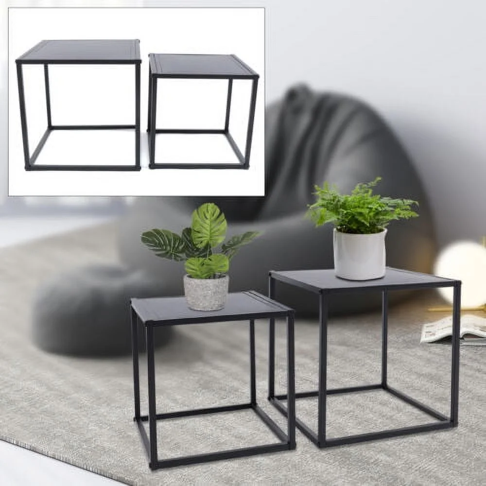 2pcs Square Metal End Table Home Flower Plants Stand Display Coffee Side Table