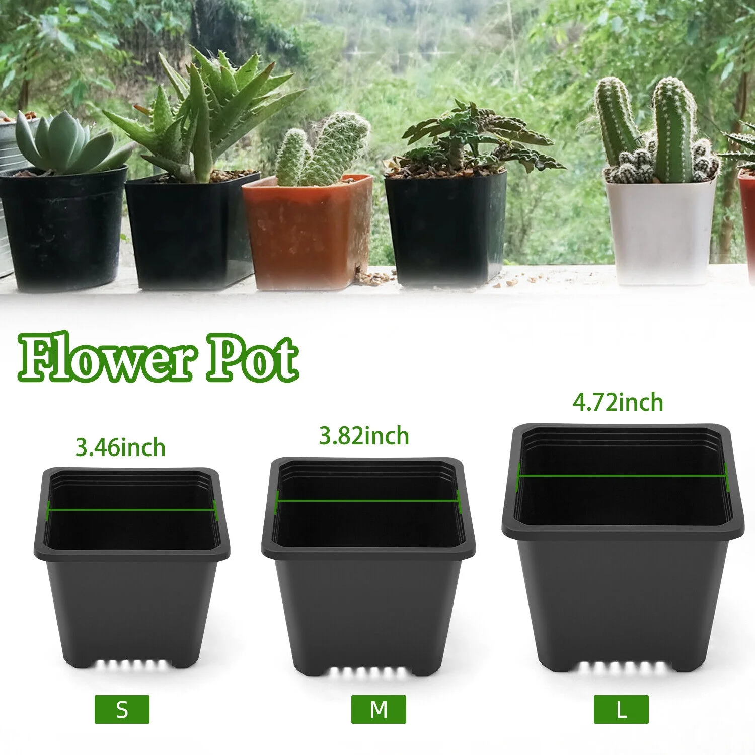 Black Square Plastic Seedling Pots Seed Pots Flower Pots Transplant Pot Home US