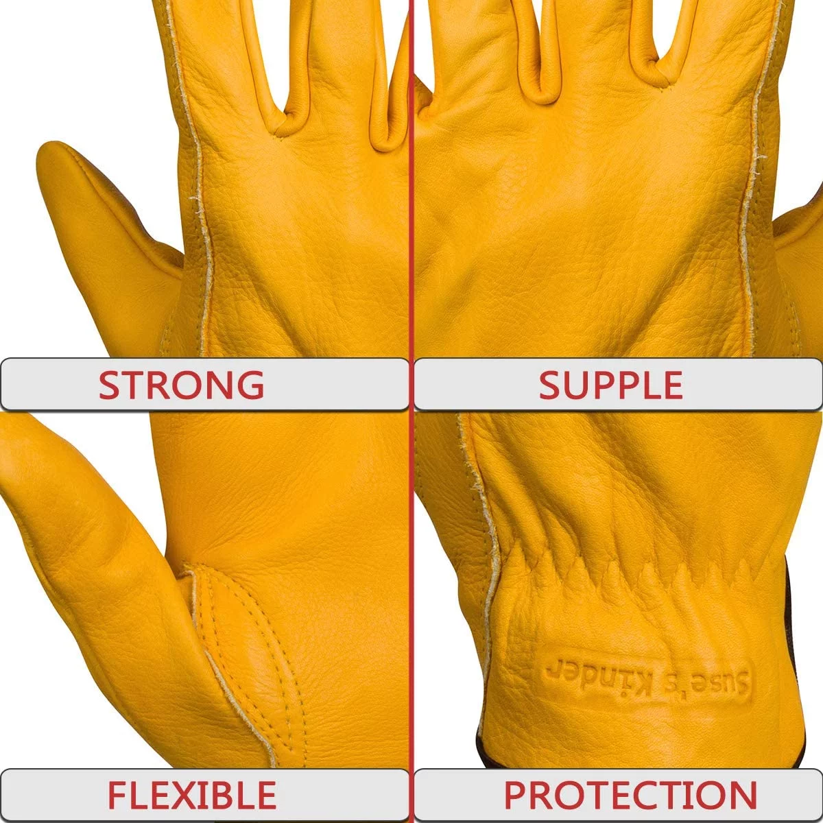 Work Gloves for Men and Women, Top Grain Leather (3 pairs, Med)