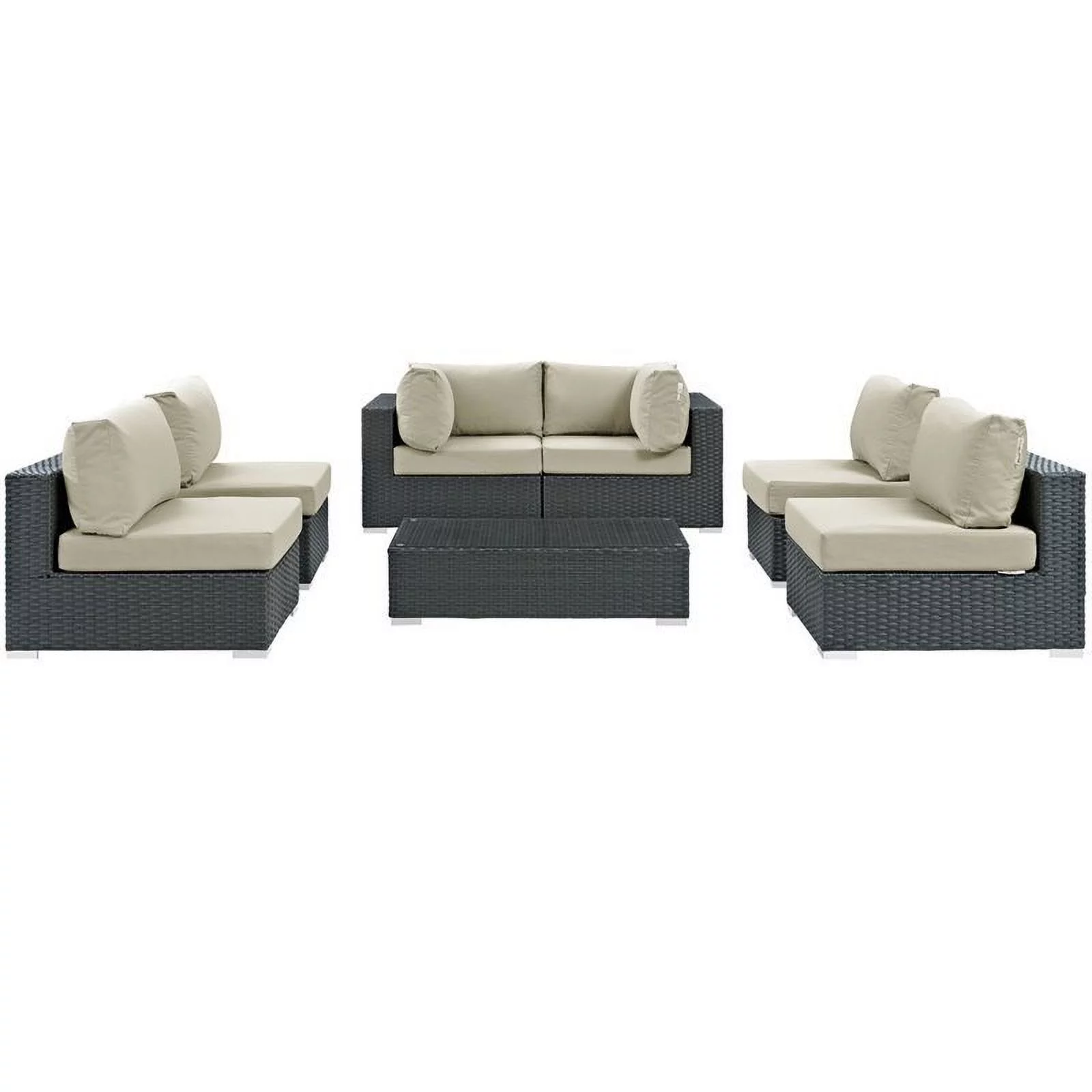 Afuera Living 7-Piece Aluminum and Rattan Patio Sectional Set in Canvas/Beige