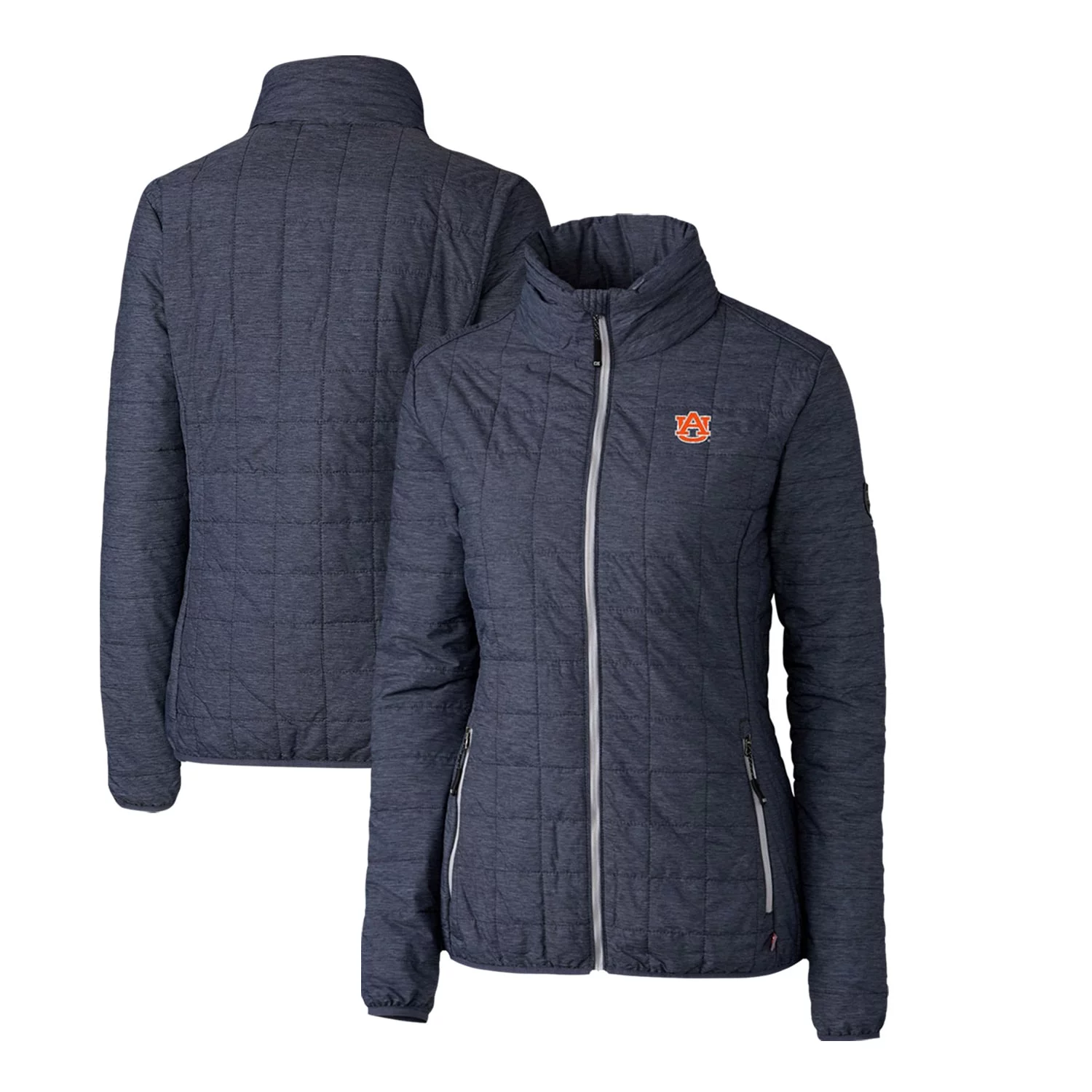 Women's Cutter & Buck Heather Navy Auburn Tigers Rainier Eco Insulated Puffer Full-Zip Jacket