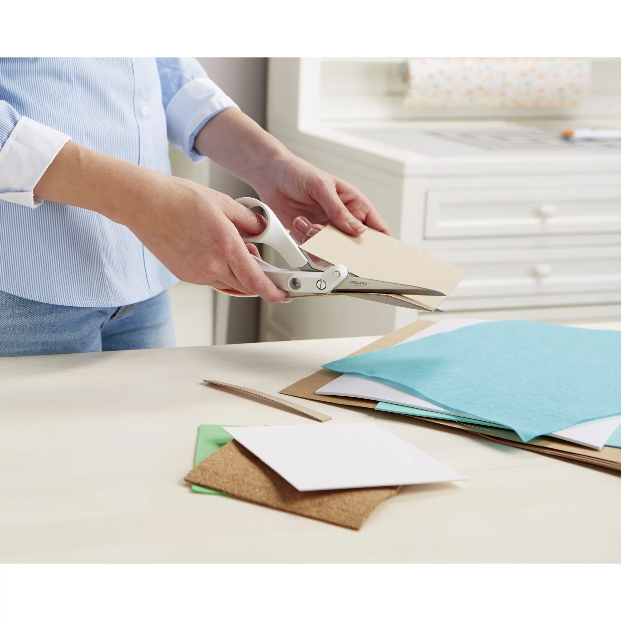 Fiskars Amplify Shears Mixed Media Scissors, Orange and White, 8 inch