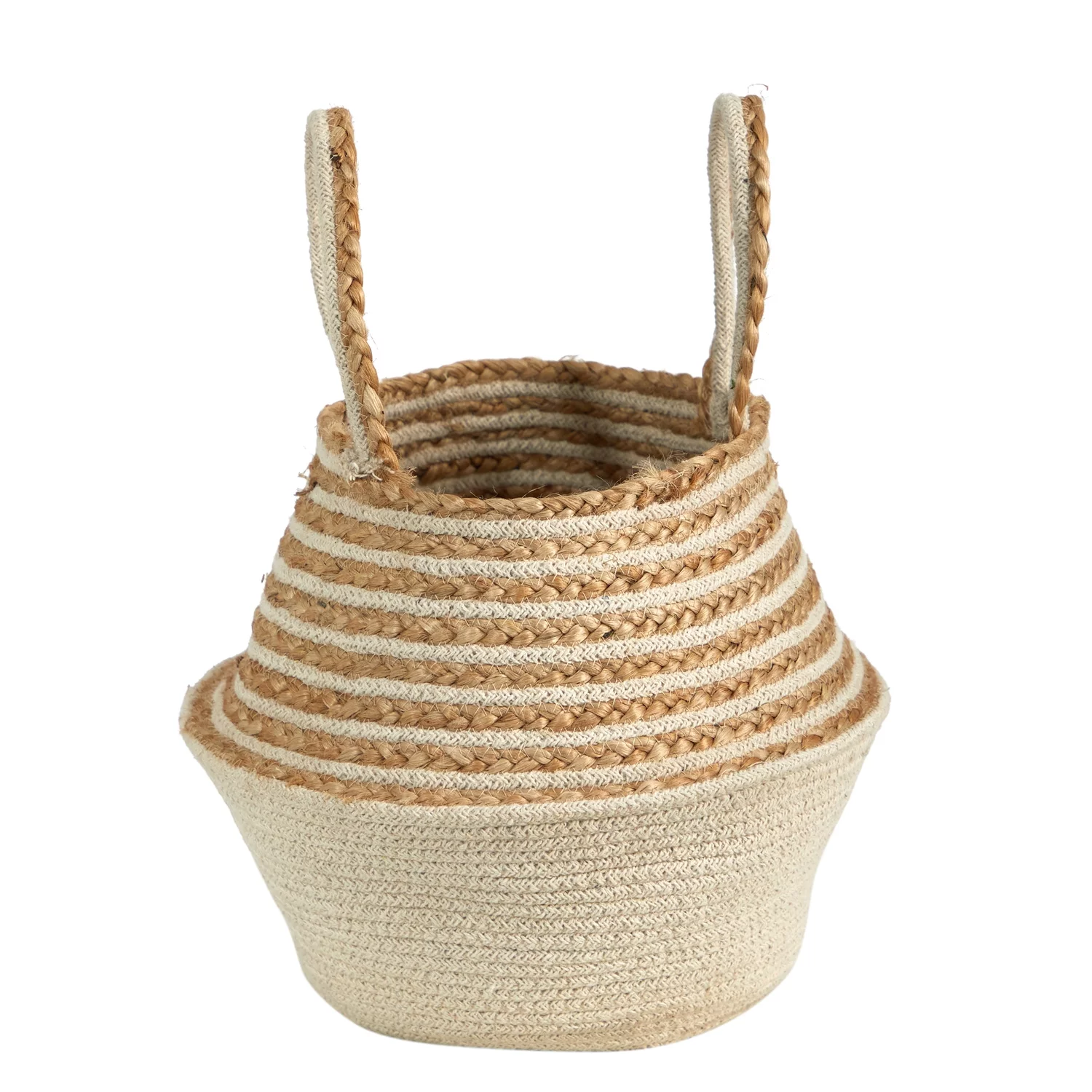 Nearly Natural 14in. Boho Chic Belly Basket Natural Jute and Cotton Basket Planter