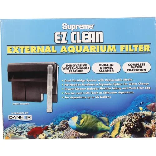 Supreme EZ Clean External 55 Gallon Filter with Built-in Water Change Siphon, Gravel Cleaner, Dual Cartridges (for Fresh & Salt Water), Black - Danner Manufacturing, Inc. - #01105