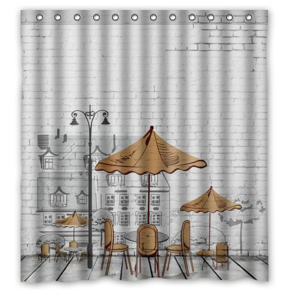 ARTJIA Wall Painting Street Sun Umbrella Seat Waterproof Bathroom Fabric Shower Curtain 66x72 inches
