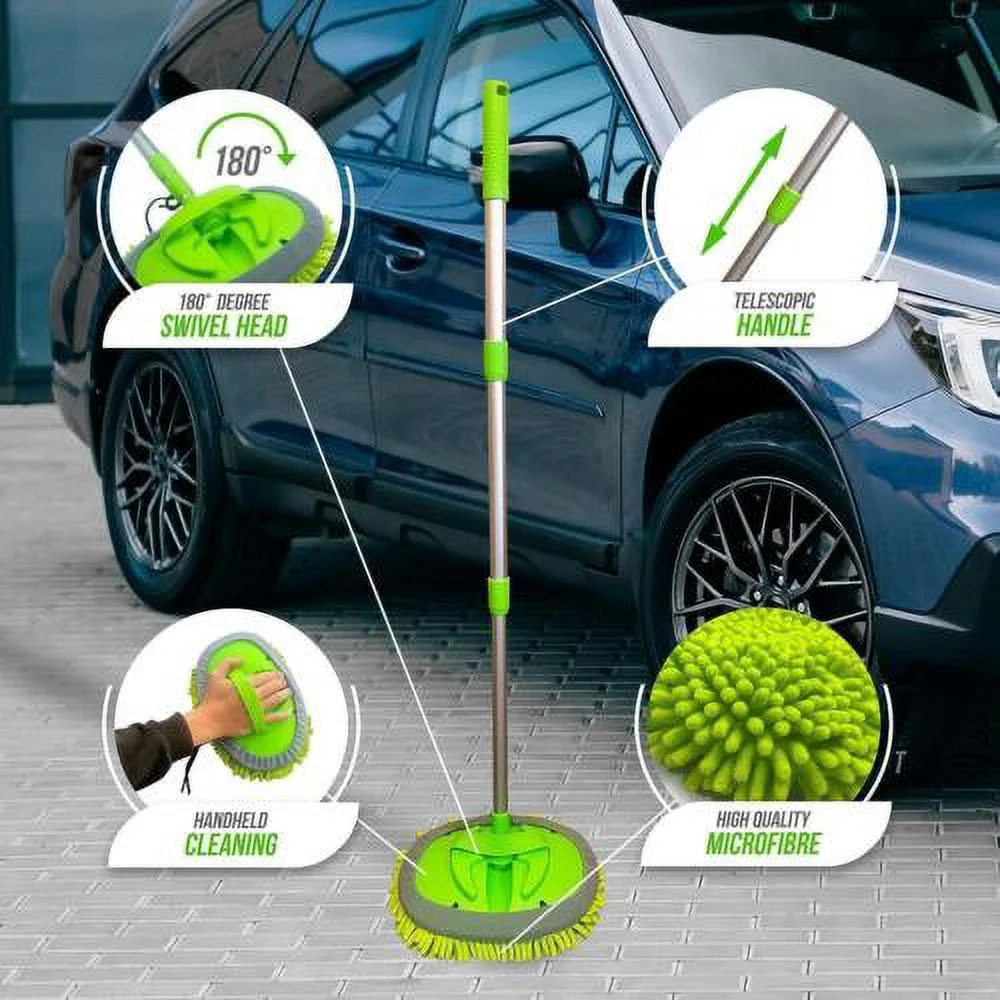 Telescopic Car Wash Mop Brush Kit Long Handle Vehicle Cleaning Tool 3gear Length
