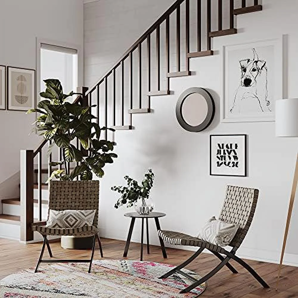 AEFRGHS 3 Piece Leather Texture Wicker Patio Chairs  Foldable Balcony  Set with Outdoor Lounge Seating and