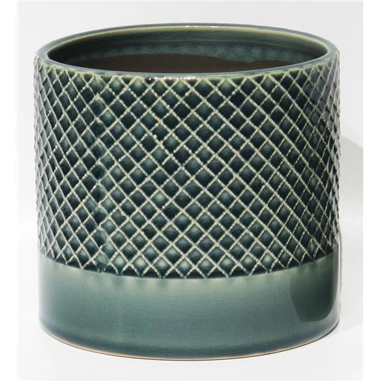 Blue, Clear Crackle Glaze with Criss Cross Pattern Planter