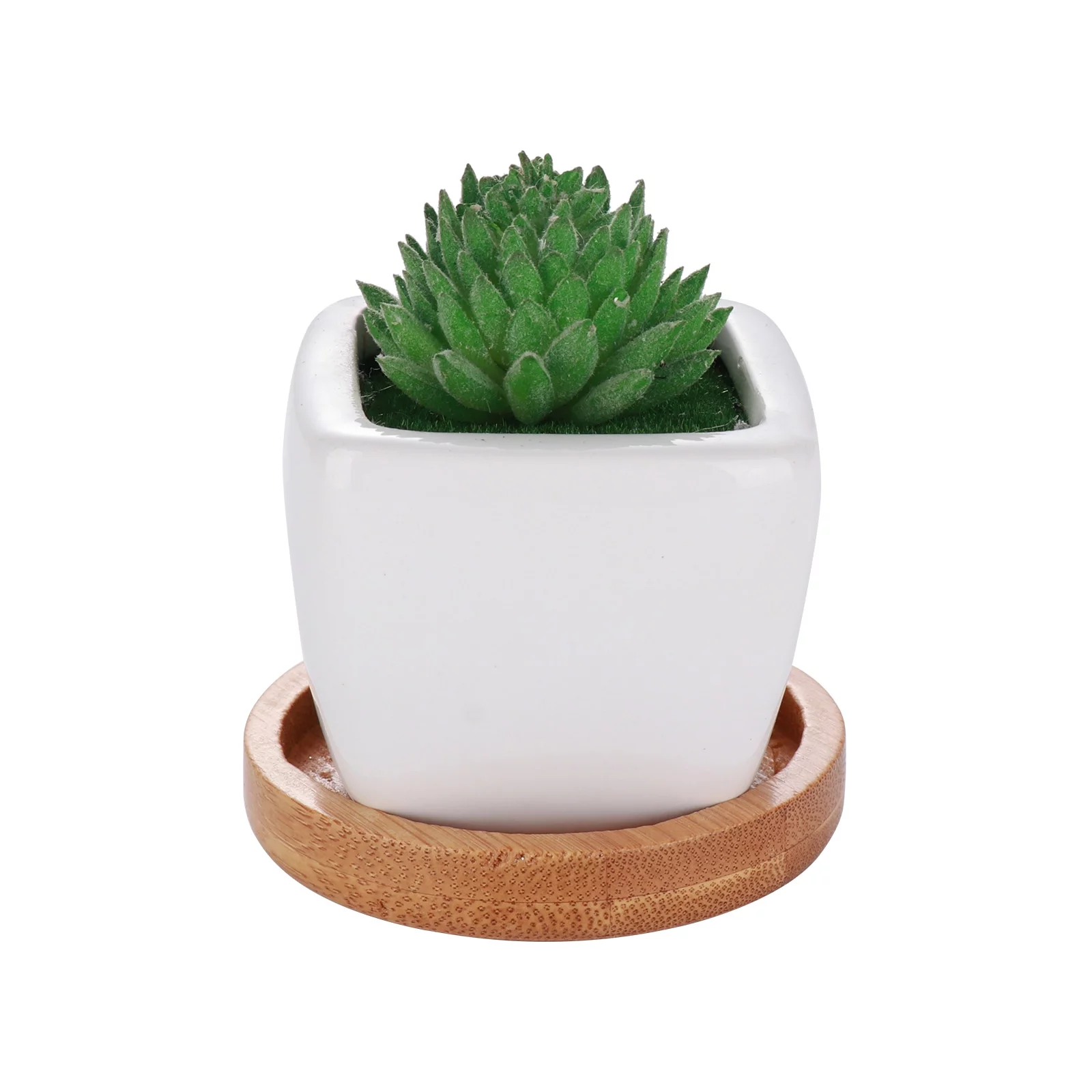 BELUPAI Environmentally Friendly Round Succulent Ceramic Flower Pot Bamboo Tray Creative Tabletop Tea Set Coaster