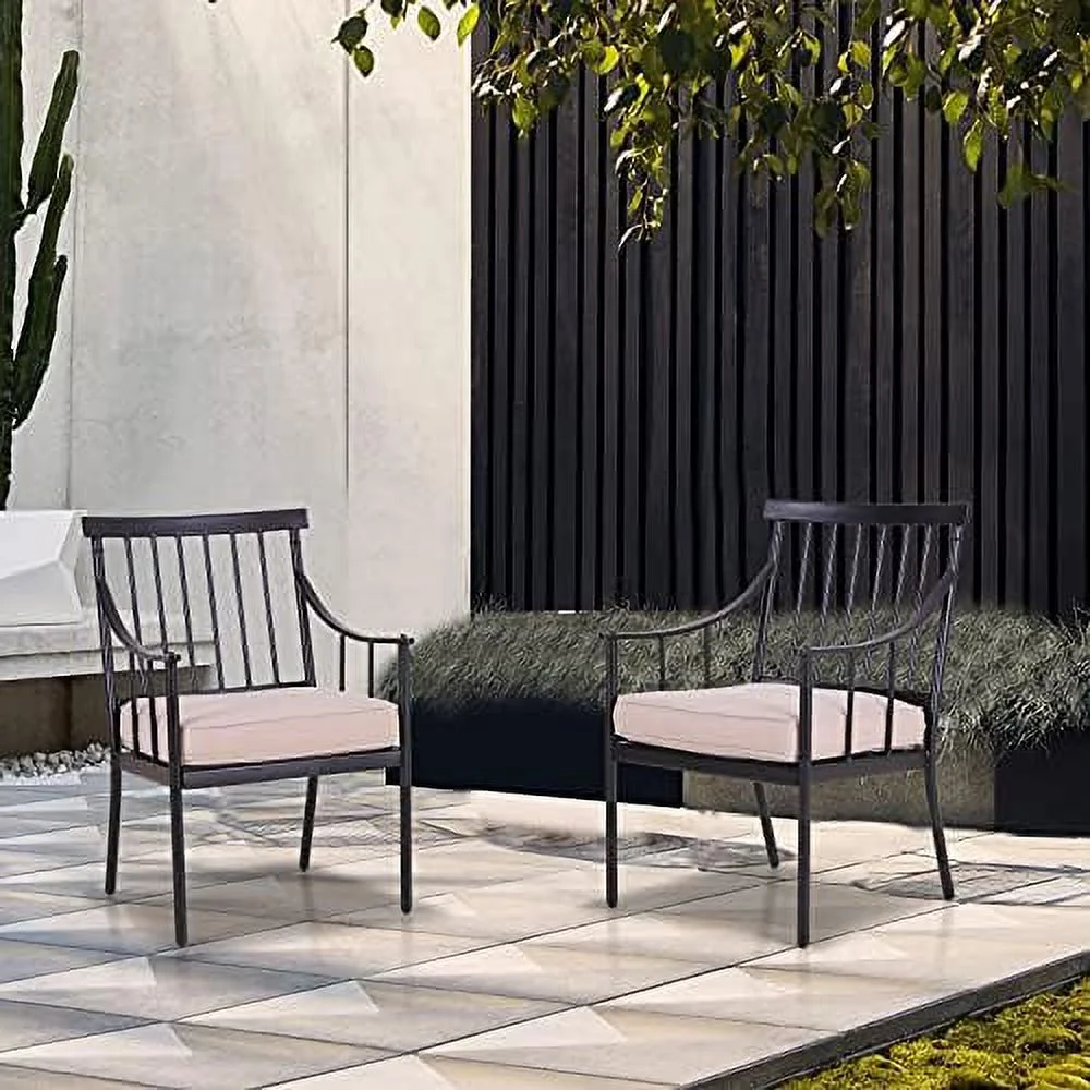 Outdoor Metal Dining Chairs With Cushion, 300Lbs Black Heavy Duty Weatherproof Chairs For Patio, Deck, Yard - Set Of 4