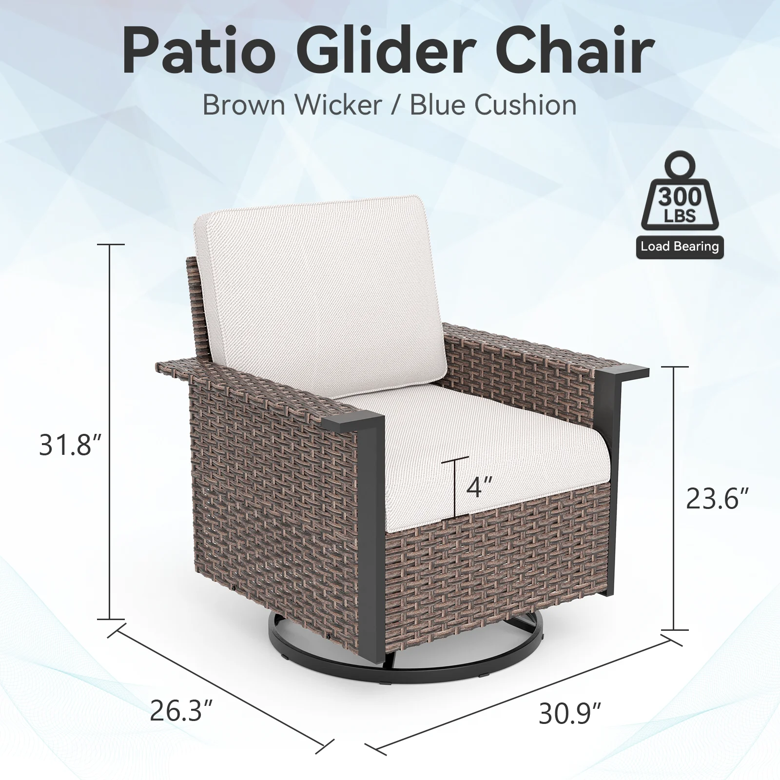 Buenhomino Outdoor Swivel Rocker Patio Chairs Set of 2, Wicker Patio Furniture Set with High Back and Seagull-Shaped Armrests for Outside Porch, Backyard, Balcony, Beige Cushion