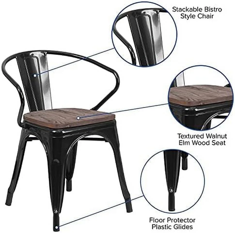 SJOINGB Silver Metal Chair with Wood Seat and Arms