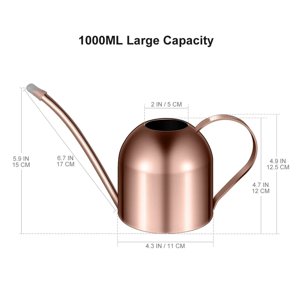 Yardwe 1000ml Stainless Steel Watering Can Indoor Plants Succulents Long Spout Watering Pot