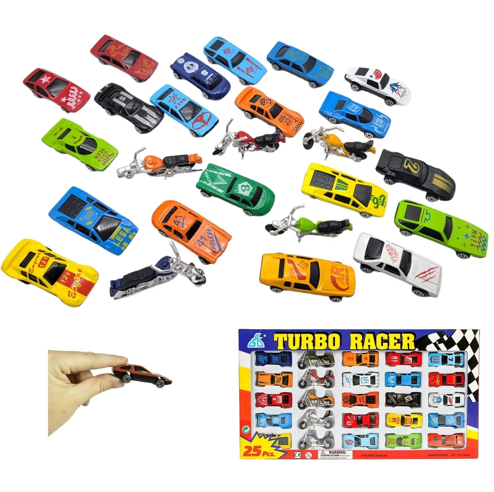 Diecast Car and Motorcycle Set Turbo Racer (25 Pieces) Plastic