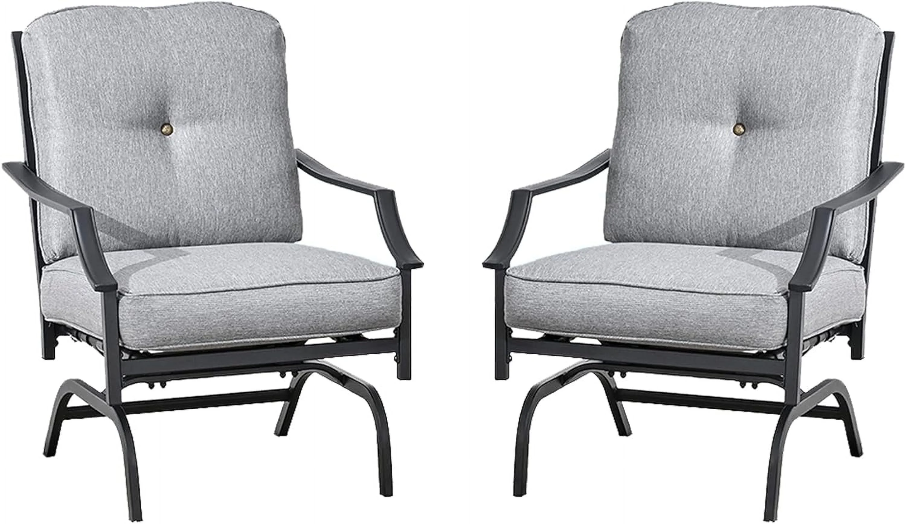 2 Pieces Outdoor Conversation Furniture Patio Bistro Armchair Set Metal Single Dining Cushion, 2 Chairs, Grey