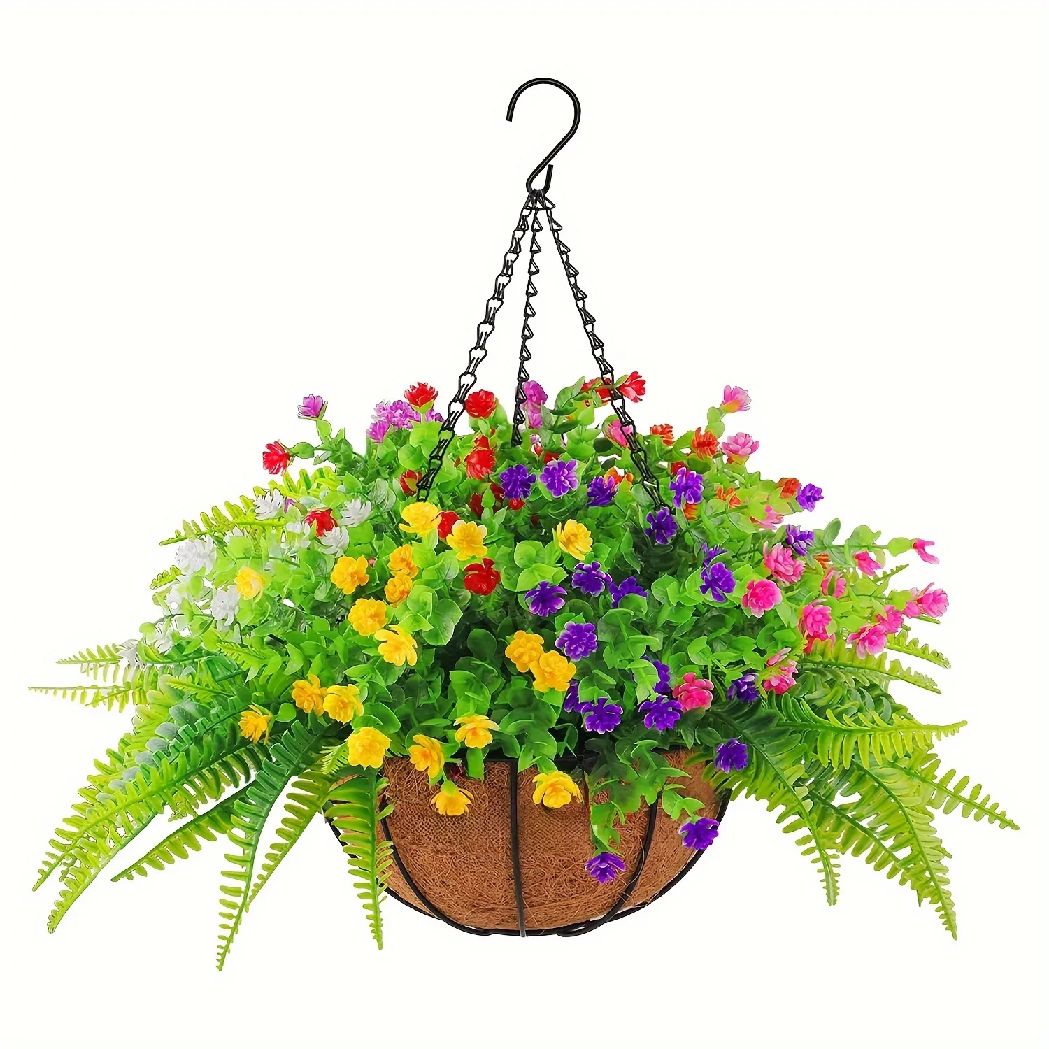 ACMDL  1set Artificial Plants  UV Resistant Hanging Beauty Artificial Flowers With Basket  Plant Hanger  Faux Hydrangea Flowers  For Outdoor And Indoor Garden Porch Home Decor  Room Decor