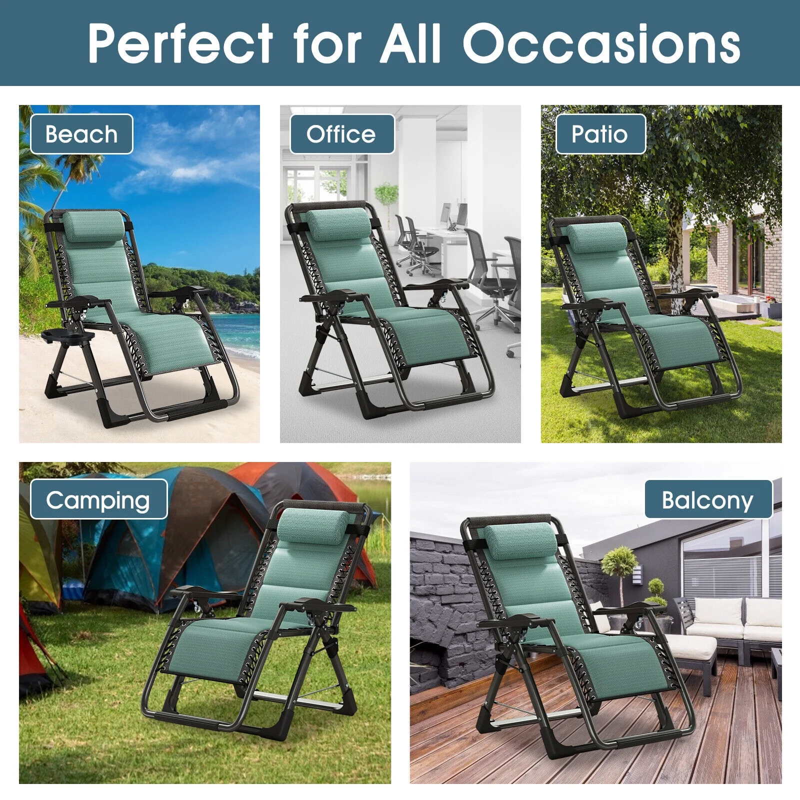 Heavy Duty Zero Gravity Chair, Lawn Recliner, Reclining Patio Lounger Chair