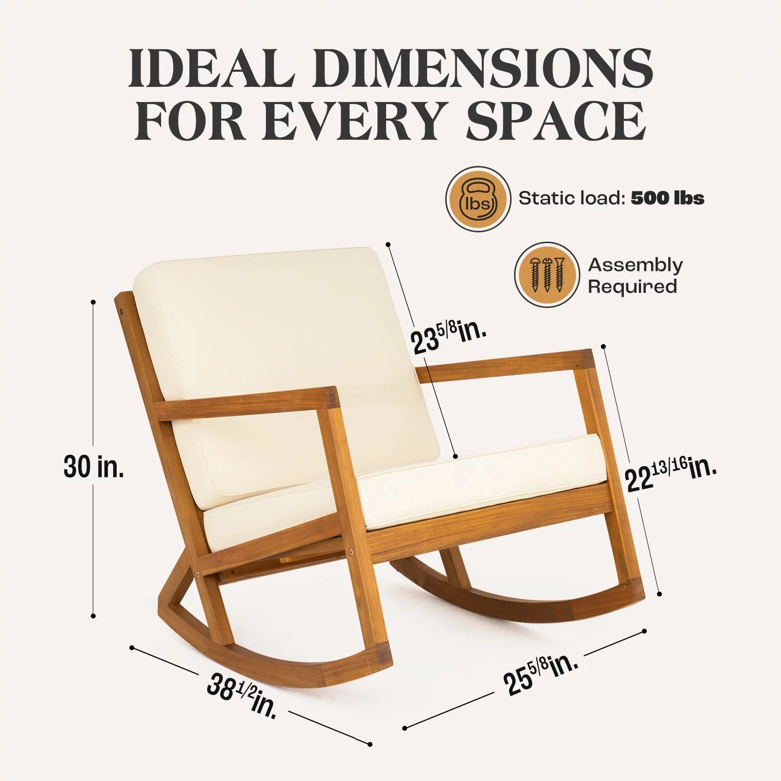 Idzo Patio Rocking Chairs with Premium Thick Cushion (Beige Version) - 500lbs Capacity