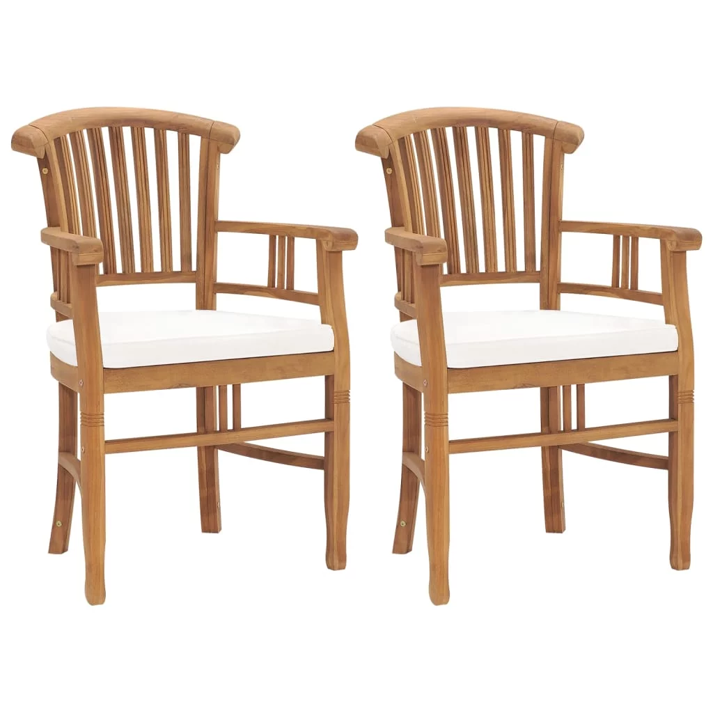 Aibecy Patio Chairs 2 pcs with Cream White Cushions Solid Teak Wood