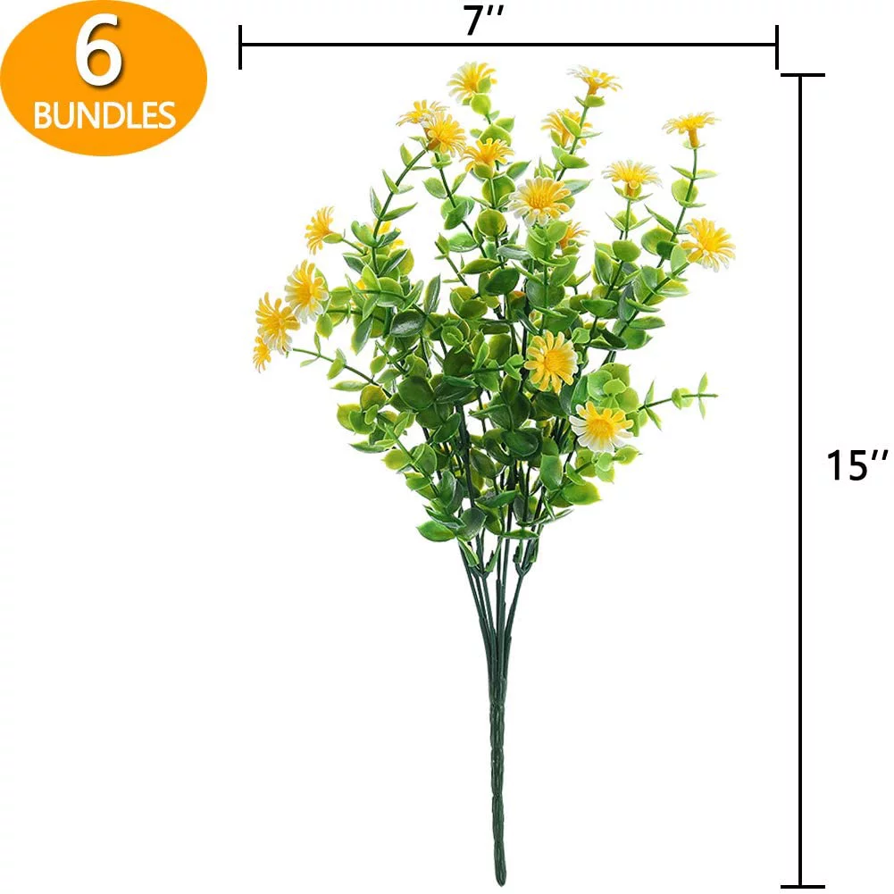 6 Bundles Artificial Daisy Flowers Outdoor Fake Flowers for Decoration No Fade Faux Plastic Flower Garden Porch Window Box Décor